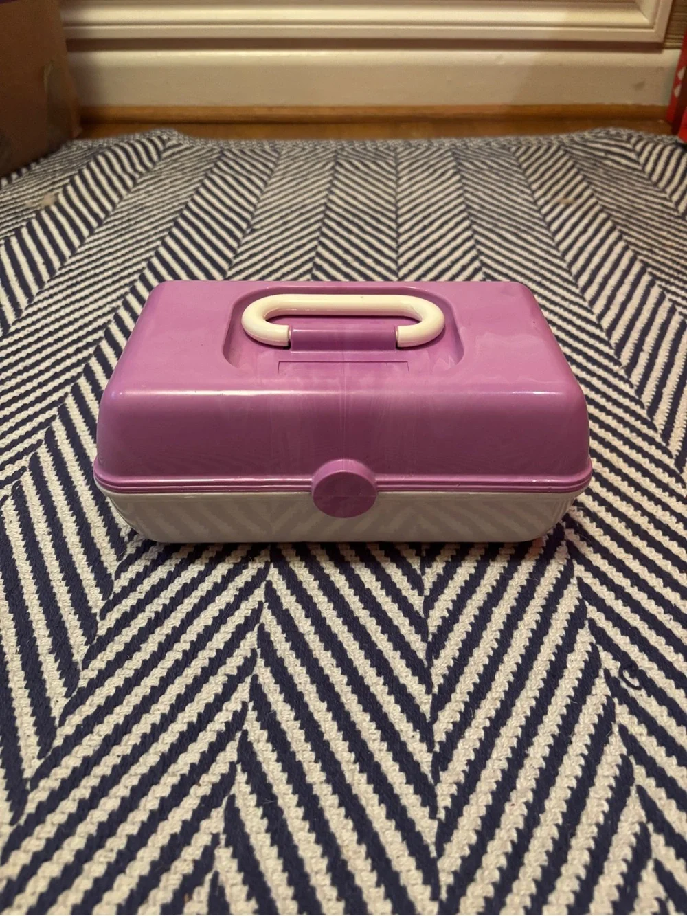 Purple and White Portable Makeup Storage Case with Handle
